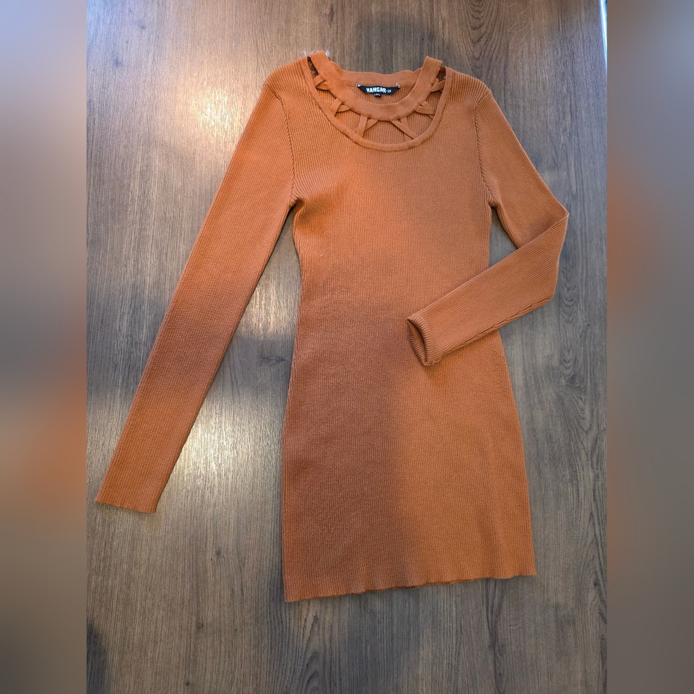 Chic Long Sleeve Dress in Rust